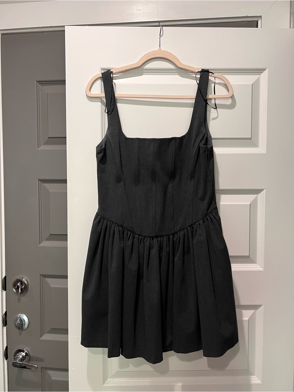 Simple Dark Gray Square Neck Mini Dress